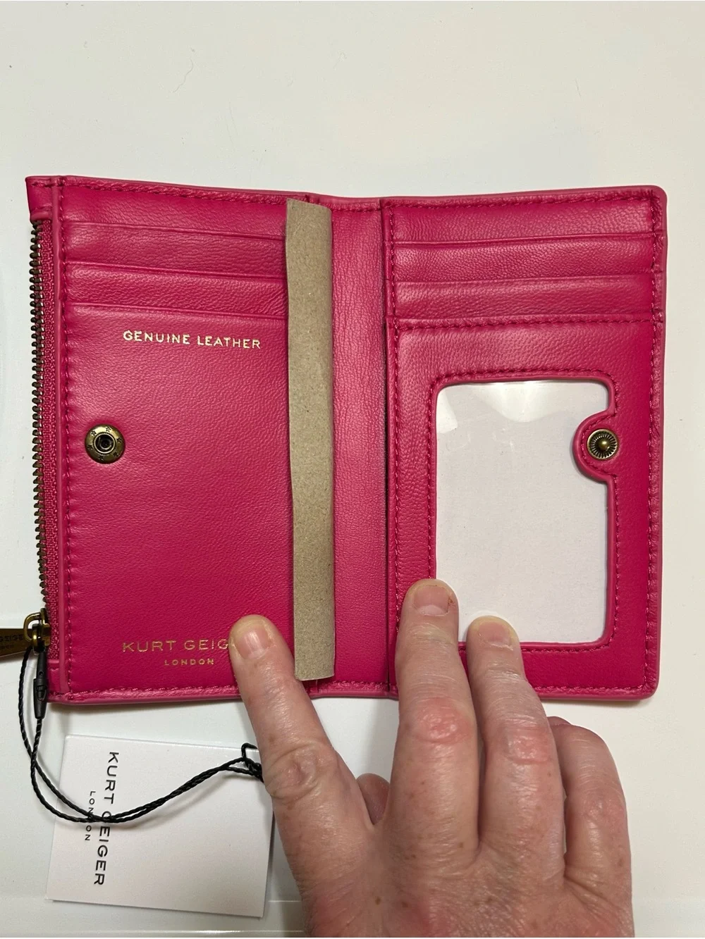 Kurt Geiger Hot Pink Quilted Leather Zip Wallet with Gold Tone Eagle Head